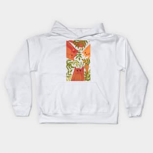 Cats and branches - orange and green Kids Hoodie